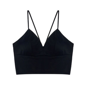 Sexy Satin Crop Tops Women Wireless Bralette Crochet Top Female Spaghetti Strap T-shirt Cropped With Chest Padded Camisole