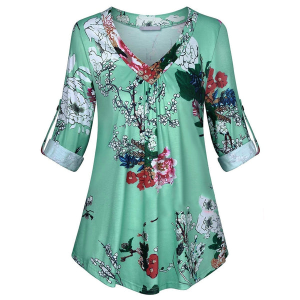 5XL Plus Size Women Tunic Shirt 2020Autumn Long Sleeve Floral Print V-neck Blouses And Tops With Button Size Women Clothing wh