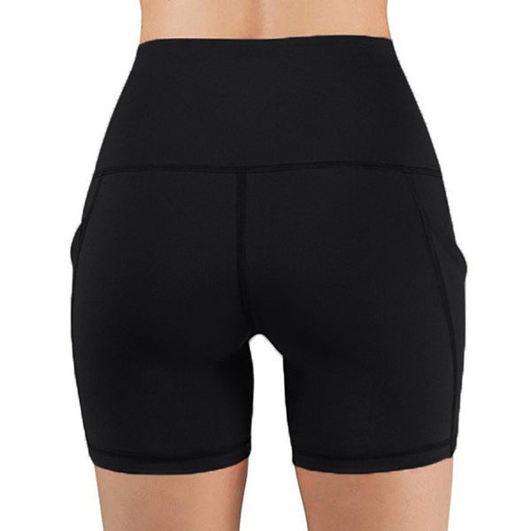 Slim Solid Shaper sport women shorts Pocket High-waist Hip Stretch biker short Running Fitness Athletic Casual Skinny Short