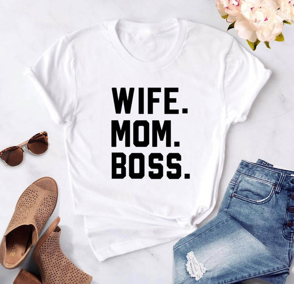 Wife Mom Boss Women's letter print cotton T-shirt women's funny and casual T-shirt girl's T-shirt Hipster T-shirt with direct