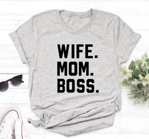 Wife Mom Boss Women's letter print cotton T-shirt women's funny and casual T-shirt girl's T-shirt Hipster T-shirt with direct