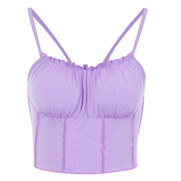Hot Sell Summer Women Purple Vest Fashion Sleeveless Strapless Solid Ruffles Crop Tops Pullovers Ladies Tanks Women Camisole