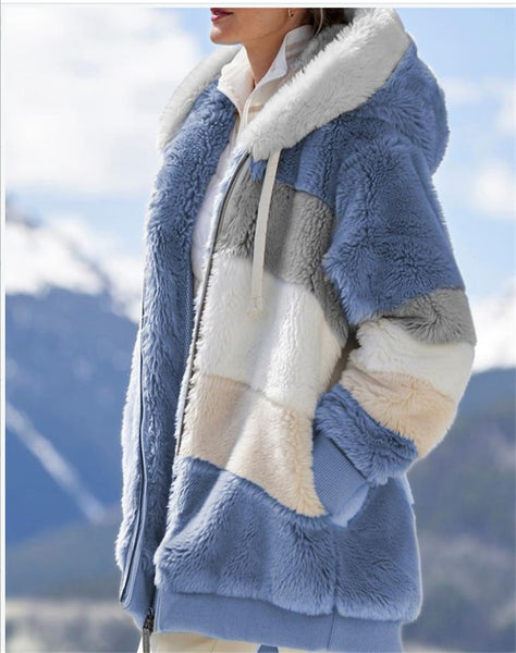5XL Plus Size Women's Winter Coat Oversized Fashion Casual Stitching Plaid Clothes Hooded Zipper Ladies Lamb Hair Coat Korean