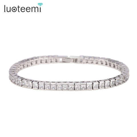 LUOTEEMI Brand Hot Selling Simple Style Full of Square Shape Cubic Zirconia Luxury Women Charm Bracelet Factory Wholesale Gift