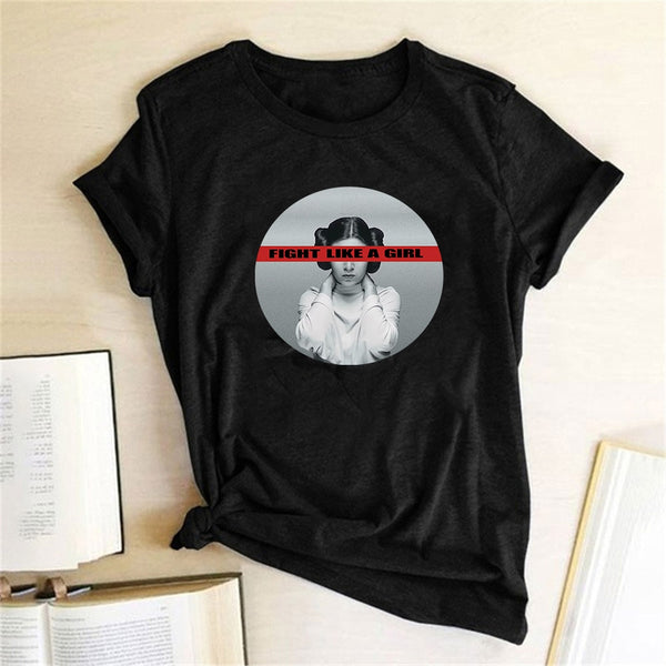 Leia T Shirt Fight Like A Girl Print Feminist T Shirt Women Short Sleeve Round Neck Harajuku Graphic Tees Women 2020 Clothes Top