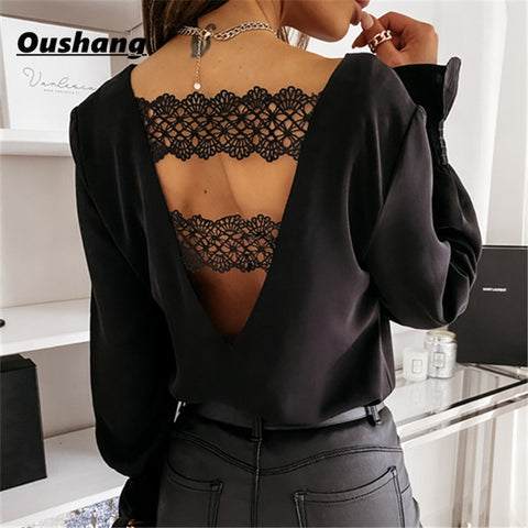 Sexy Lace Women Shirts V neck Long Sleeve Spring Autumn Tops Daily Blouses Female Elegant OL Office Blouse Casual Lady's Shirt