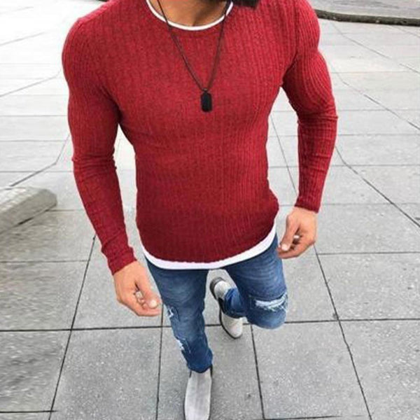 Men's T shirt Winter Basic Solid Color O Neck Long Sleeve Knitted Pullover Slim Thin Sweater Plus Size Black Red Spring Autumn