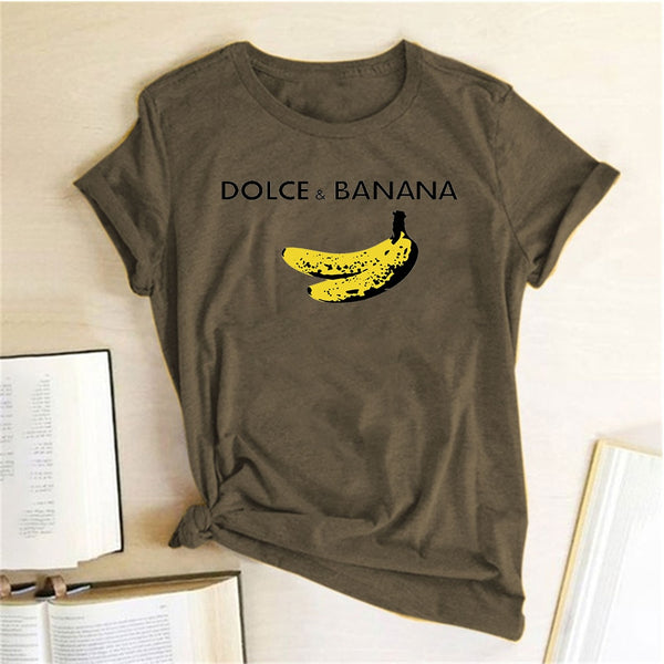 Funny T Shirt Dolce&banana Printed Women Short Sleeve Harajuku Ulzzang Tumblr T Shirt Fashion Fruit Style Cute Tops Graphic Tee