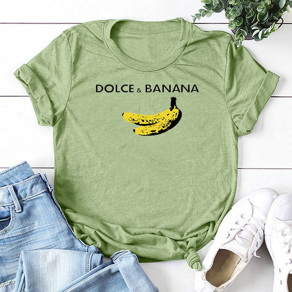 Funny T Shirt Dolce&banana Printed Women Short Sleeve Harajuku Ulzzang Tumblr T Shirt Fashion Fruit Style Cute Tops Graphic Tee