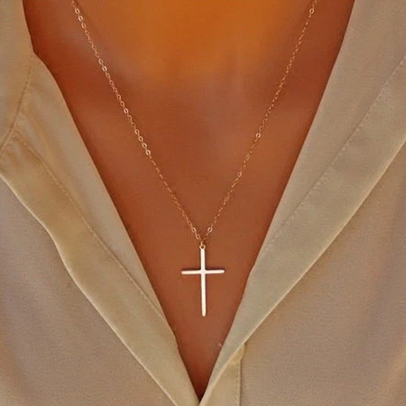 ABDOABDO Ladies Stainless Steel Necklace Jewelry Simple Collier Cross Retro Necklace Ladies Fashion Popular Necklace Choker