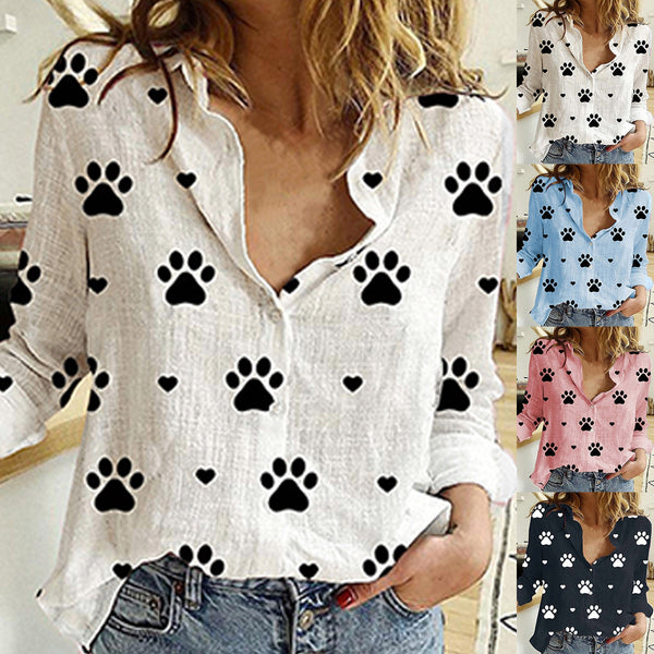 Summer Fashion Woman Blouses Spring Long-Sleeved Lapel Kawaii Dog Print Button Top Women's Shirt Loose Plus Size Ladies Clothes