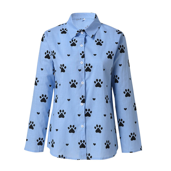 Summer Fashion Woman Blouses Spring Long-Sleeved Lapel Kawaii Dog Print Button Top Women's Shirt Loose Plus Size Ladies Clothes