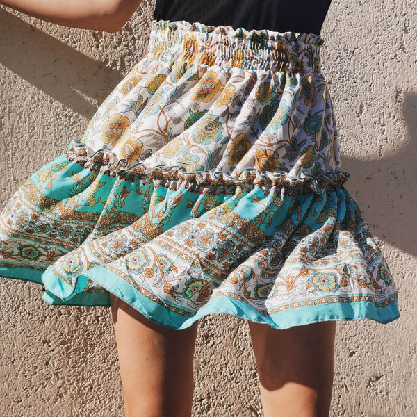 Women Skirt Printed Bohemian Ethnic Style Ruffled Elastic Band Small Fresh Short Skirt Womens Fashion Clothing Юбка