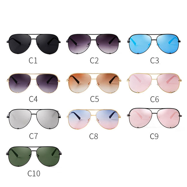 WHOCUTIE Vintage Oversized Sunglasses Women Men Brand Designe Retro Pilot Frame Flat Top Sun Glasses Black Gradient Shades UV400