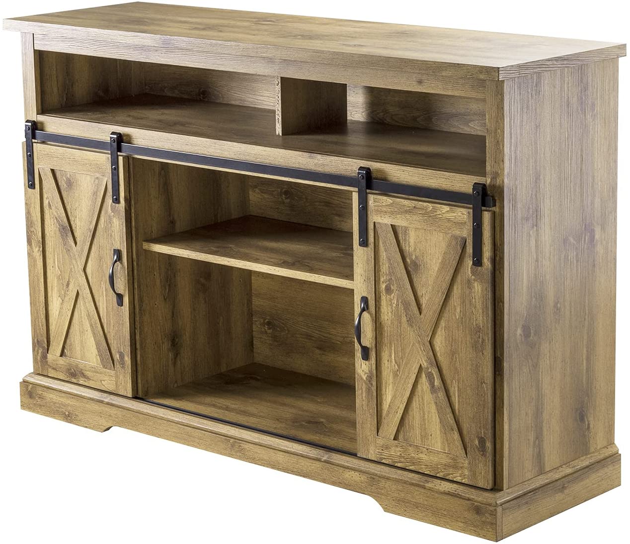 Allewie TV Stand Table with Sliding Barn Doors Entertainment Center with Storage Cabinet Farmhouse Wood Table for Living Room