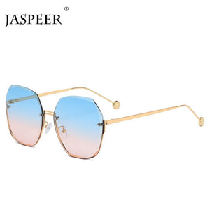 JASPEER 2021 Fashion Gradient Sunglasses Women Rimiless Sun Glasses Men Cut Trimmed Lens Metal Temples Female UV400 Eyewear
