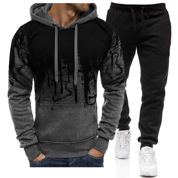 Men Fashion Hoodies Suits Fleece Two Piece Tops and Pants Casual Hooded Pullover Sports Clothing Large Size 4XL