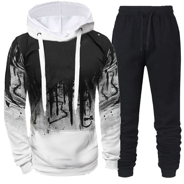 Men Fashion Hoodies Suits Fleece Two Piece Tops and Pants Casual Hooded Pullover Sports Clothing Large Size 4XL