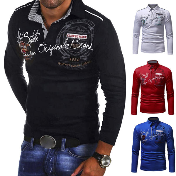 Fall Fashion Lapel Collar Shirt Jacket Men's Casual Slim Print Long Sleeve T Shirt Top Blouse Shirt Blouse Shirt Male Clothing